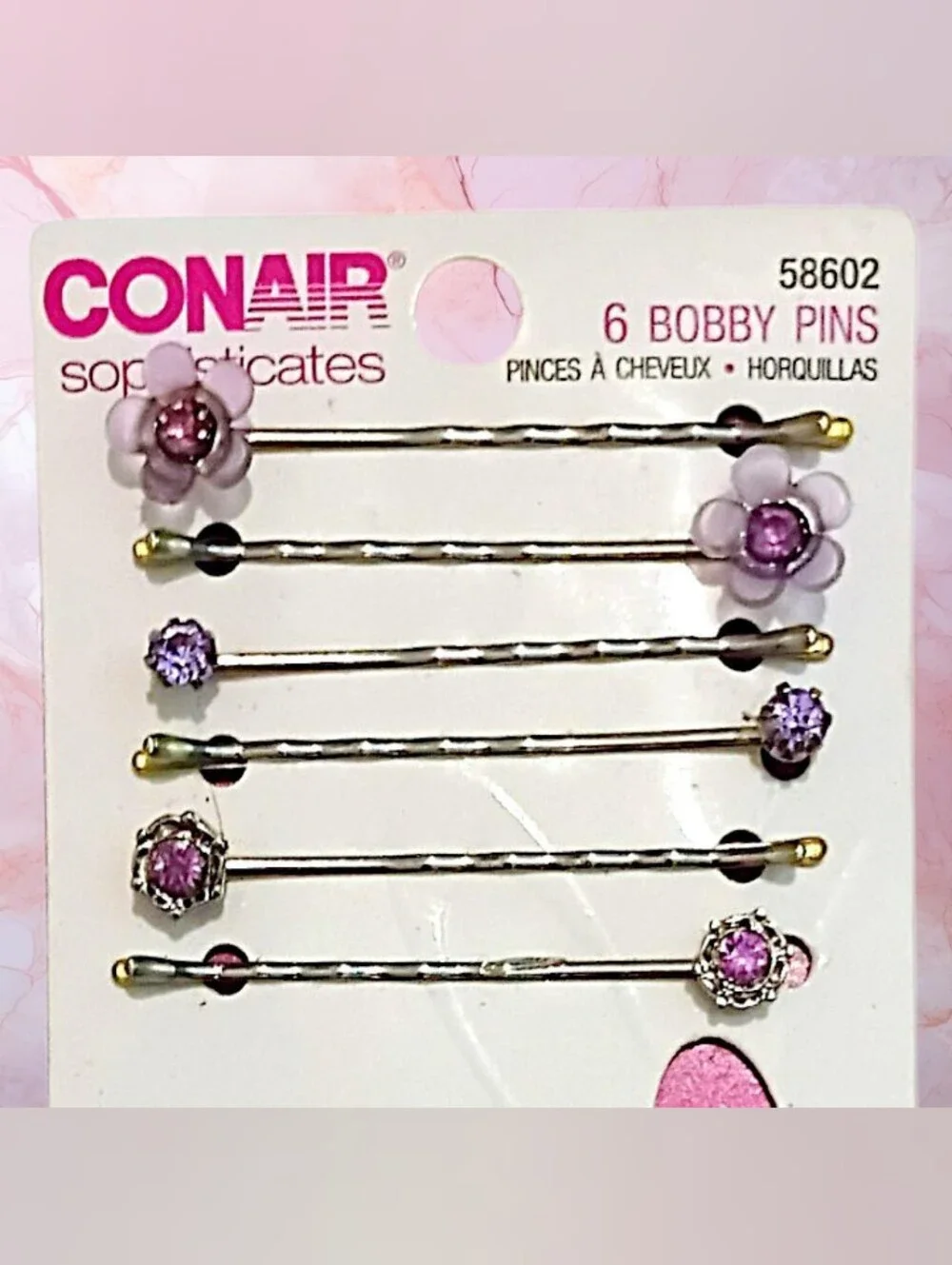 Conair Discontinued Sophisticates Decorative Bobby Pins - Purple / Clear 6 Pack